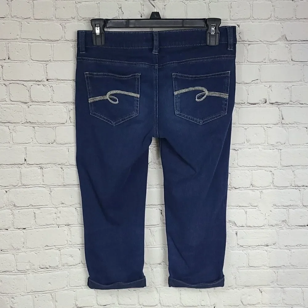 Justice Girls Jeggings Size 16 Blue Stretch Pull On Skinny Capri Jeans School